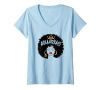Femme Signe du Zodiaque Verseau Reine Afro Astrologie T-Shirt avec Col en V
