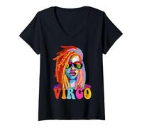 Femme Signe du Zodiaque Vierge Reine Afro-américaine Loc'd Women T-Shirt avec Col en V