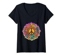 Femme Signe Floral de Paix célébration de l'harmonie des Fleurs de la Nature T-Shirt avec Col en V