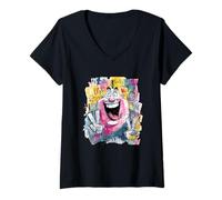 Femme Signe Graphique avec Graffiti et Inscription « Smiling Monk » T-Shirt avec Col en V