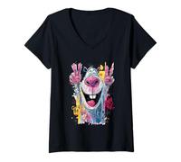 Femme Signe Graphique Pop Graffiti Double Peace en Forme de Cheval de Dessin animé T-Shirt avec Col en V