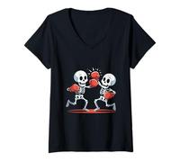Femme Signe Squelette drôle Squelette Boxeur Gants Rouges Love Boxing T-Shirt avec Col en V