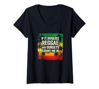 Femme s'il s'agit de Reggae et de couchers de Soleil, comptez sur Moi | Funny Reggae T-Shirt avec Col en V