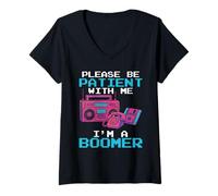 Femme S'il te plaît, sois patient avec moi, je suis un boomer, drôle, rétro T-Shirt avec Col en V