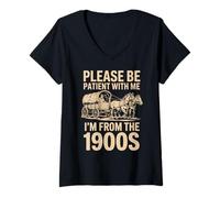 Femme s'il Te plaît, sois Patient avec Mon drôle d'anniversaire, Je Viens des années 1900 T-Shirt avec Col en V