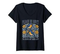 Femme s'il Vous plaît, taisez-Vous, j'utilise l'application My Bird, Backyard Birdwatching T-Shirt avec Col en V