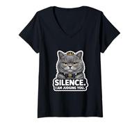 Femme Silence I Am Judging You Chat Mignon British Shorthair T-Shirt avec Col en V