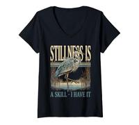 Femme Silence is A Skill I Have It Oiseau héron T-Shirt avec Col en V