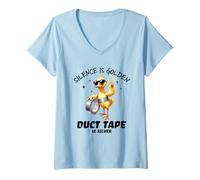Femme Silence is Golden Duct Tape is Silver - Citation Humoristique de Canard T-Shirt avec Col en V