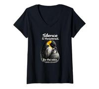 Femme Silence is Threatened Be The Voice Art Manchot T-Shirt avec Col en V
