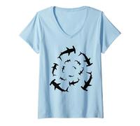 Femme Silhouette d'amoureux de Requins marteaux circulant au-Dessus T-Shirt avec Col en V