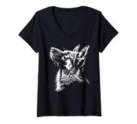 Femme Silhouette de berger allemand graphique pour les amoureux des chiens T-Shirt avec Col en V