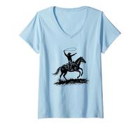 Femme Silhouette de cheval de cow-boy, graphique simple occidental T-Shirt avec Col en V