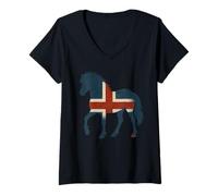 Femme Silhouette de cheval islandais drapeau islandais poney islandais T-Shirt avec Col en V
