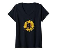 Femme Silhouette de Couple de Danse Tournesol T-Shirt avec Col en V