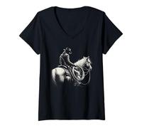 Femme Silhouette de cowboy Dark Western Esthetic, noir T-Shirt avec Col en V