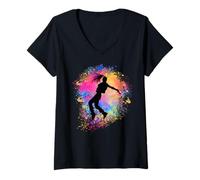 Femme Silhouette de danseuse arc-en-ciel pour filles T-Shirt avec Col en V