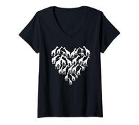Femme Silhouette de Famille Girafe cœur Animal Faune T-Shirt avec Col en V