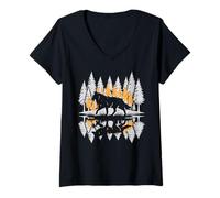 Femme Silhouette de Loup - Sapins Vintage - Alpha Solitaire - pour Femmes, Hommes, Enfants T-Shirt avec Col en V