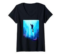 Femme Silhouette de récif sous-Marin pour Plongeur T-Shirt avec Col en V