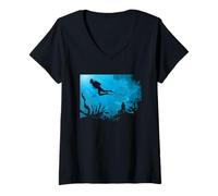 Femme Silhouette de récif sous-Marin pour Plongeur T-Shirt avec Col en V