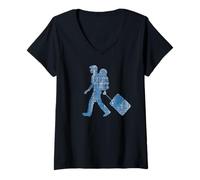 Femme Silhouette de voyageur aventureux, Globe-trotter T-Shirt avec Col en V