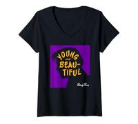 Femme Silhouette d'Elvis Presley Jeune et Belle rétro T-Shirt avec Col en V