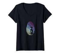 Femme Silhouette d'empreintes digitales de tennis T-Shirt avec Col en V