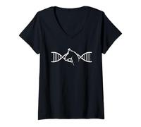 Femme Silhouette Double Brin ADN Amoureux des Chevaux T-Shirt avec Col en V