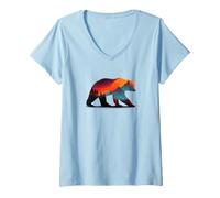 Femme Silhouette d'ours des Montagnes - Double Exposition Wilderness T-Shirt avec Col en V