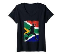 Femme Silhouette Drapeau Afrique du Sud Afrique du Sud Pride Sports T-Shirt avec Col en V