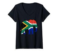 Femme Silhouette éléphant Drapeau Afrique du Sud T-Shirt avec Col en V