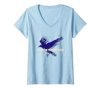 Femme Silhouette Grunge d'un Corbeau avec Le Texte floqué Ensemble T-Shirt avec Col en V