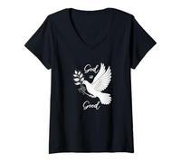 Femme Silhouette inspirante God is Good Dove avec Branche d'olivier T-Shirt avec Col en V