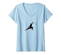 Femme Silhouette Noire Cool Ninja T-Shirt avec Col en V, Bleu Céleste, L