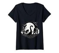 Femme Silhouettes de cryptides Lune Pleine légendes T-Shirt avec Col en V
