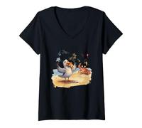 Femme Silly Crab and Lucky Pizza Seagull - Aquarelle Mignonne Plage T-Shirt avec Col en V