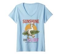 Femme Silly Goose Sunshine Surf Honk Surf Club Summer T-Shirt avec Col en V