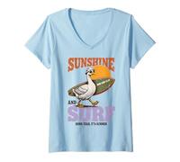Femme Silly Goose Sunshine Surf Honk Surf Club Summer T-Shirt avec Col en V