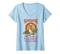 Femme Silly Goose Sunshine Surf Honk Surf Club Summer T-Shirt avec Col en V