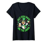 Femme Silly Irish Goose on The Loose St Patrick Day Fun Irlande T-Shirt avec Col en V