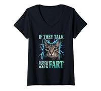Femme S'ils parlent derrière Votre Dos, Pet Cat Meme Funny T-Shirt avec Col en V
