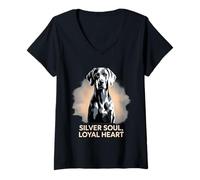 Femme Silver Soul Loyal Heart | Chien de Weimar élégant T-Shirt avec Col en V