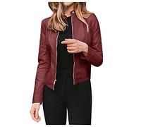 Femme Simili Cuir Courte Veste de Moto Automne Hiver Populaire avec Ceinture Manche Longue Slim Vintage Mode Chic Aviateur Manteau Bombers Zippé Jacket