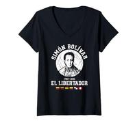 Femme Simón Bolívar El Libertador Indépendance sud-américaine T-Shirt avec Col en V