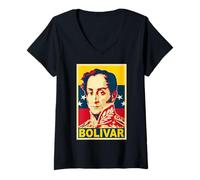 Femme Simon Bolivar Vénézuela Propagande T-Shirt avec Col en V
