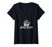 Femme Simon Peter Fishing Charters Jésus Chrétiens Dieu T-Shirt avec Col en V