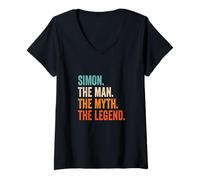 Femme Simon The Man The Myth The Legend prénom Simon T-Shirt avec Col en V