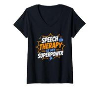 Femme Simple Language Quote Speech Therapy is My Superpower T-Shirt avec Col en V
