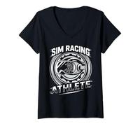 Femme Simracer VR Casque Sim Racing Athlete Gaming T-Shirt avec Col en V